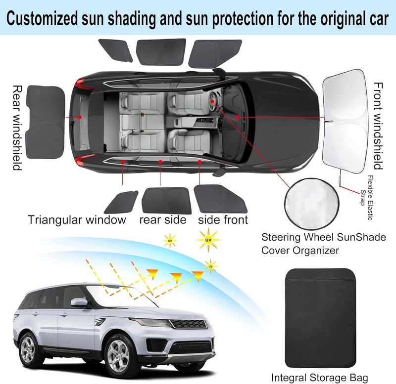 LHFLIVE 8PCS Windshield Sun Shade Custom Fit for 2014-2022 Land Rover Range Rover Sport Accessories Foldable Sunshade Side Rear Window Shade Cover Full Set Privacy Protection Keeps Car Cool - Image 3